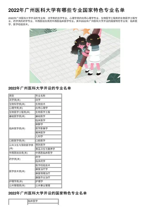 2022年广州医科大学有哪些专业国家特色专业名单