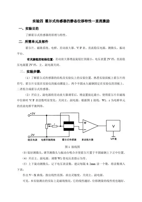 南昌大学传感器实验报告四 霍尔式传感器的静态位移特性—直流激励