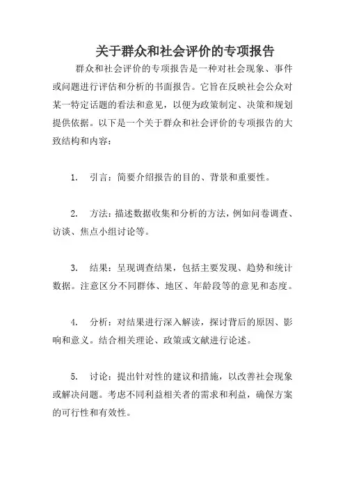 关于群众和社会评价的专项报告