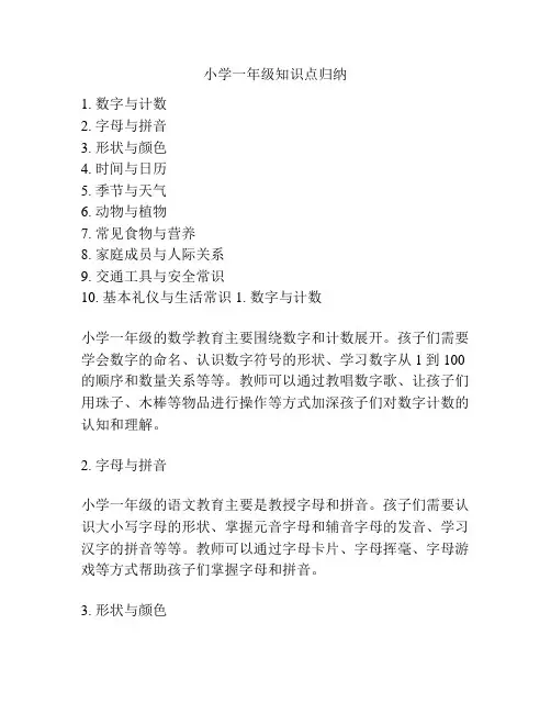 小学一年级知识点归纳