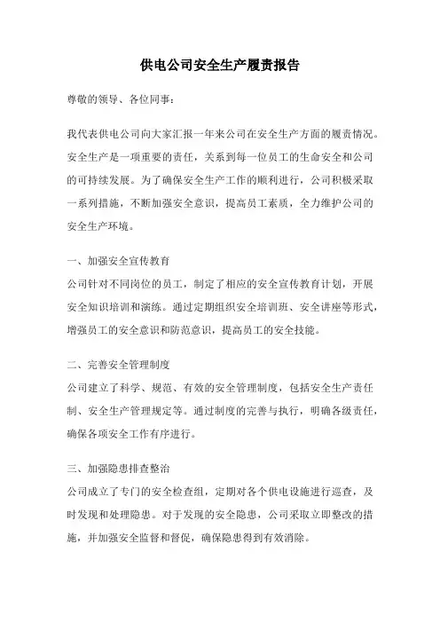 供电公司安全生产履责报告
