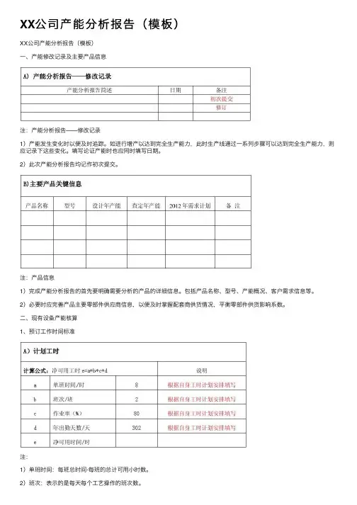 XX公司产能分析报告（模板）