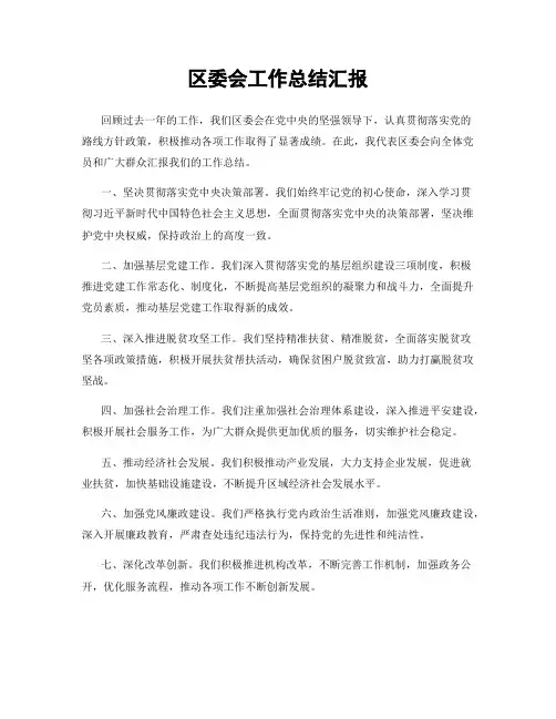 区委会工作总结汇报