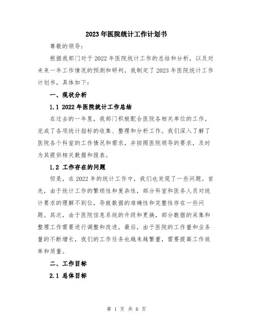 2023年医院统计工作计划书 