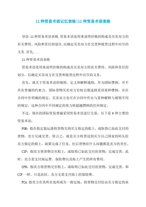 11种贸易术语记忆表格-11种贸易术语表格