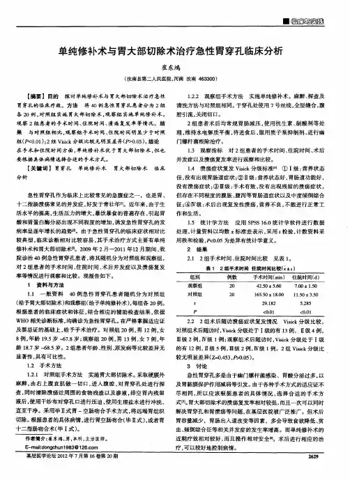 单纯修补术与胃大部切除术治疗急性胃穿孔临床分析