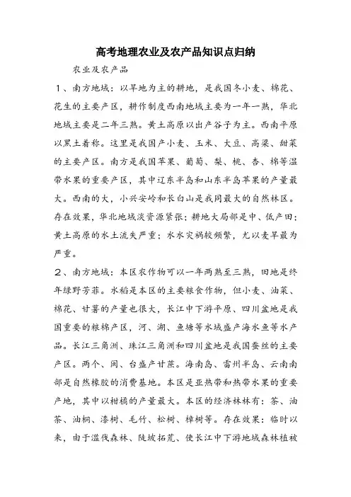 高考地理农业及农产品知识点归纳
