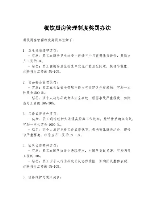 餐饮厨房管理制度奖罚办法