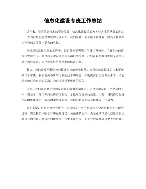 信息化建设专班工作总结