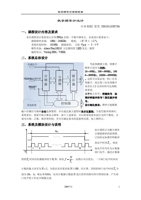 数字频率计实验报告
