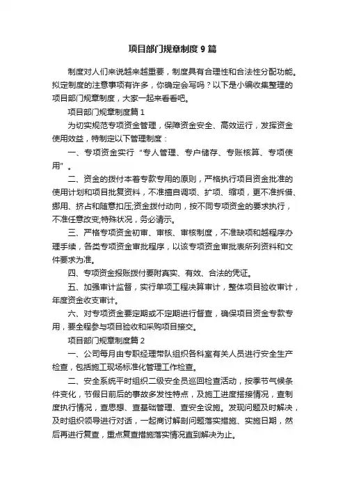项目部门规章制度9篇