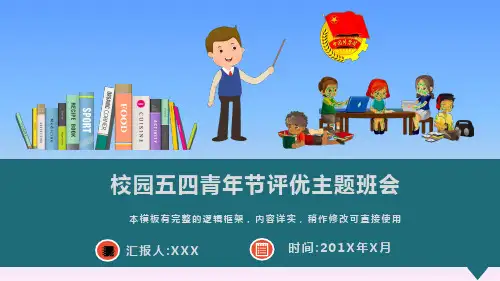 校园五四青年节评优主题班会课件PPT模板(图文)