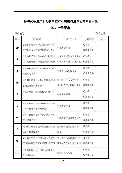 TSG 07-2019质量保证体系评审表