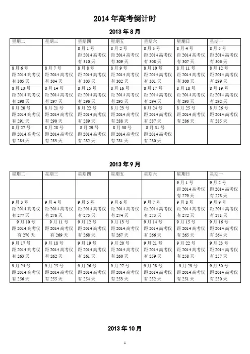 2014年高考倒计时日历