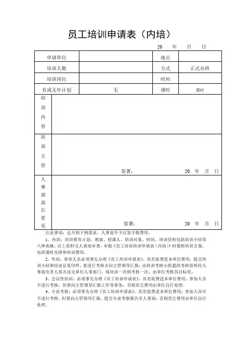 员工培训申请表