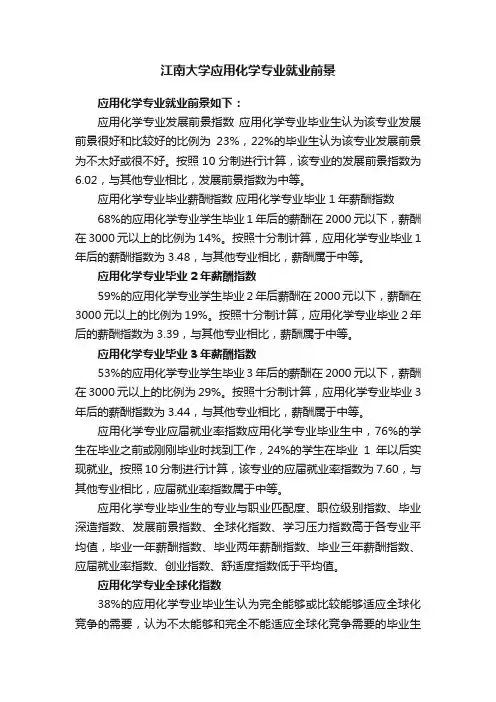 江南大学应用化学专业就业前景