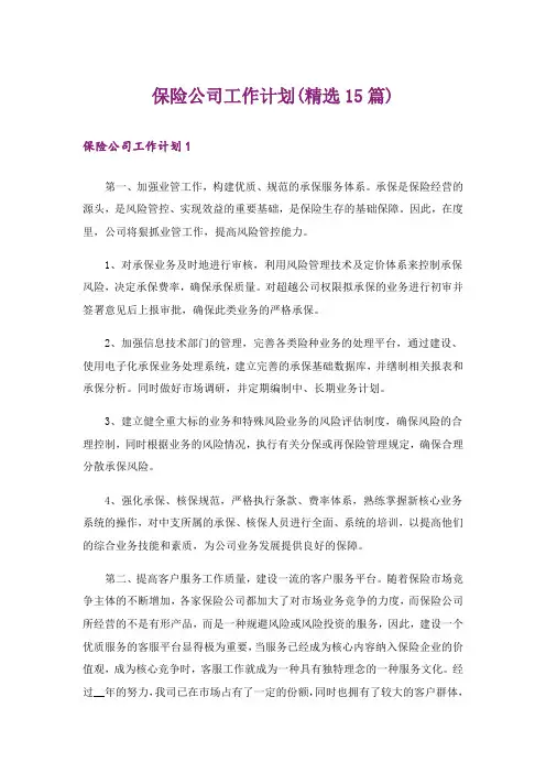 保险公司工作计划(精选15篇)