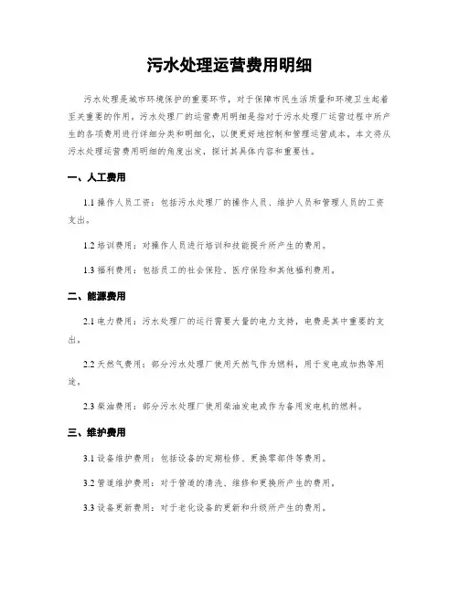 污水处理运营费用明细