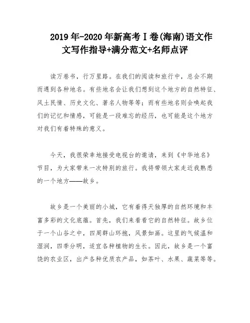 2019年-2020年新高考Ⅰ卷(海南)语文作文写作指导+满分范文+名师点评