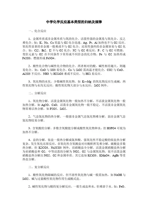 中学化学反应基本类型的归纳及规律