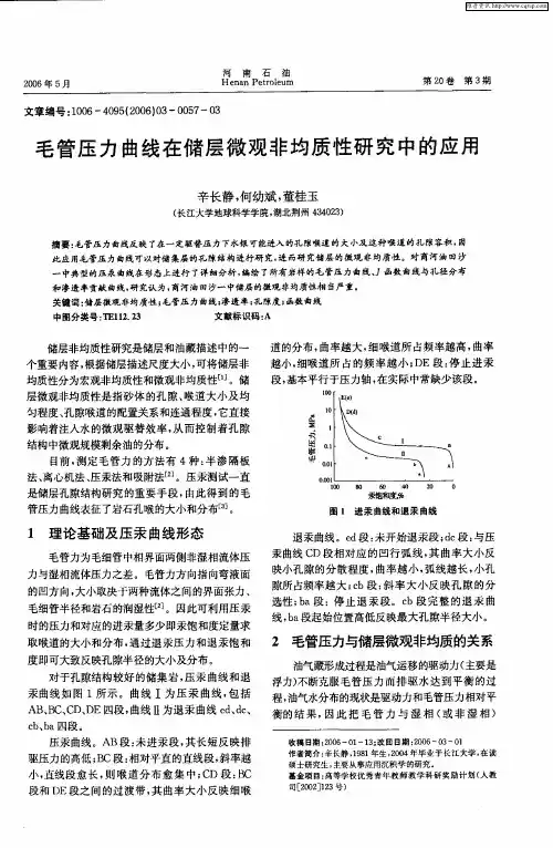 毛管压力曲线在储层微观非均质性研究中的应用