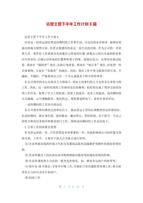 运营主管下半年工作计划5篇