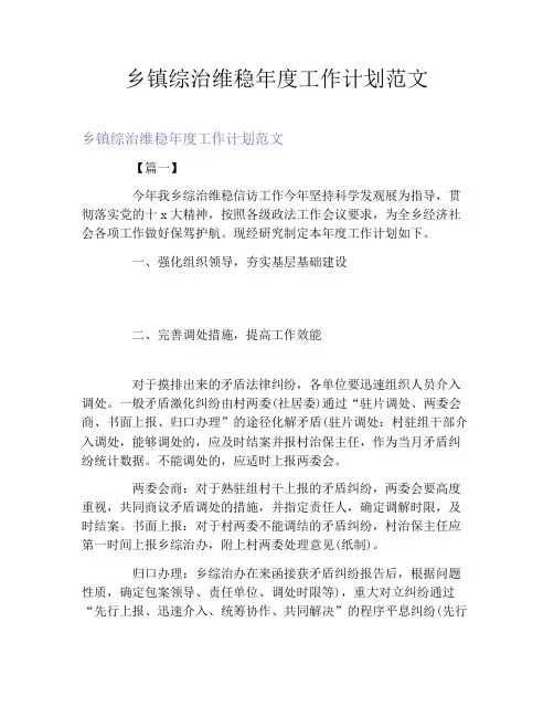 乡镇综治维稳年度工作计划范文