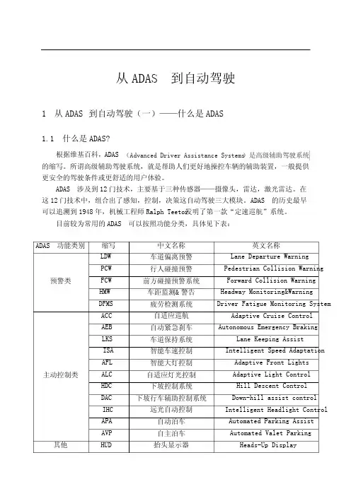 了解自动驾驶从ADAS开始