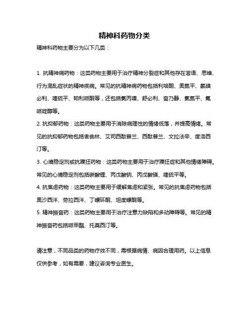 精神科药物分类