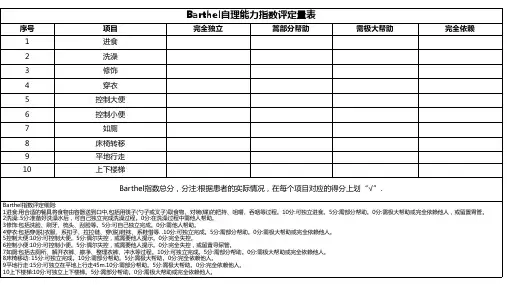 Barthel自理能力指数评定量表