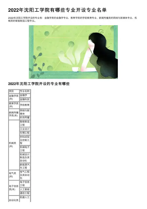 2022年沈阳工学院有哪些专业开设专业名单