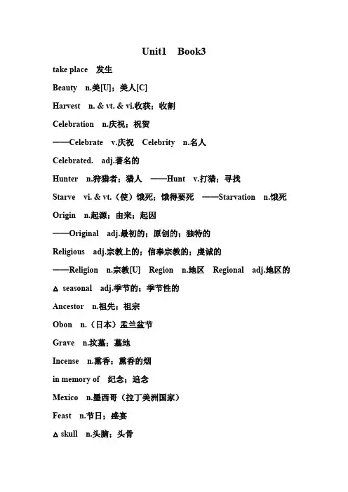 Unit1  Book3单词派生词