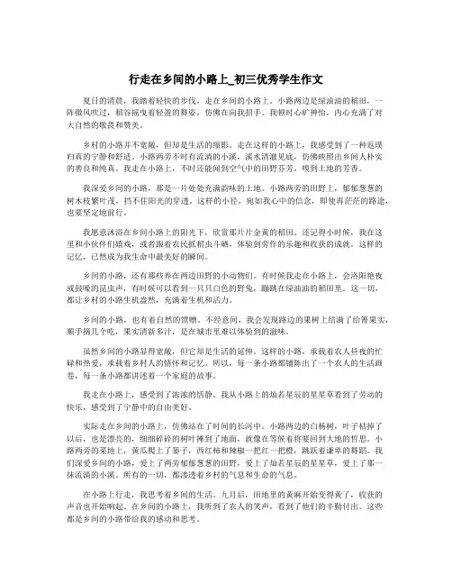 行走在乡间的小路上_初三优秀学生作文