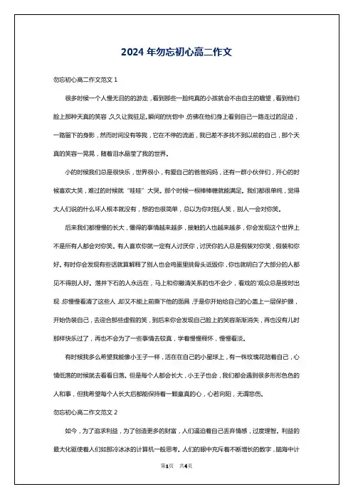 2024年勿忘初心高二作文