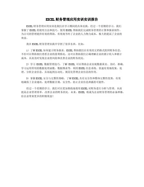 EXCEL财务管理应用实训实训报告