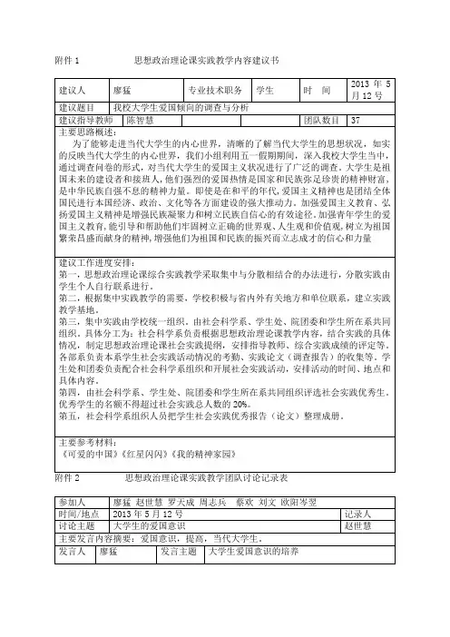 思想政治理论课实践教学用表