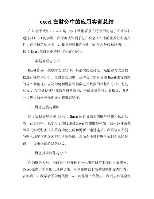 excel在财会中的应用实训总结