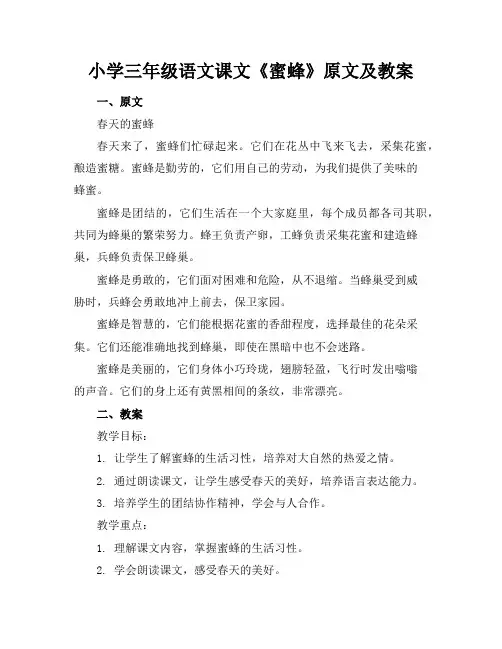 小学三年级语文课文《蜜蜂》原文及教案