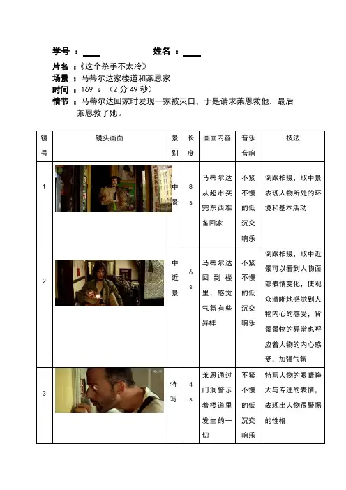 分镜头脚本杀手莱恩拉片作业