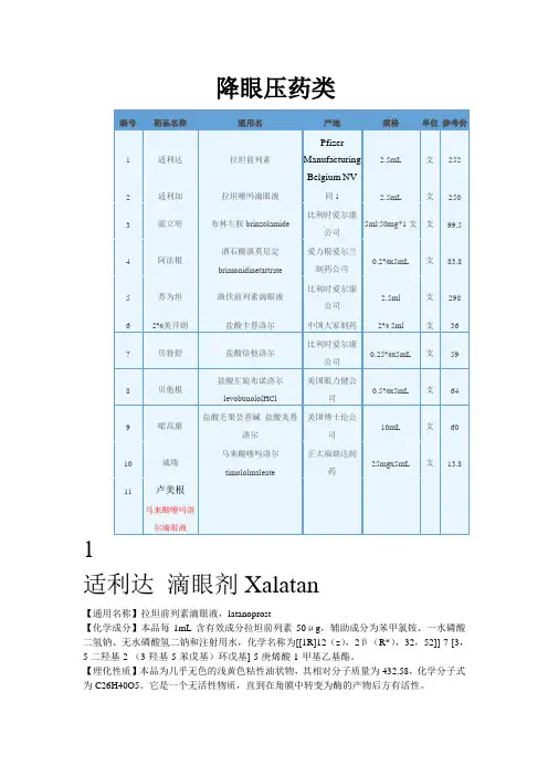 降眼压药类滴眼液