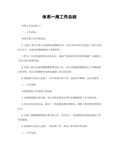 体系一周工作总结