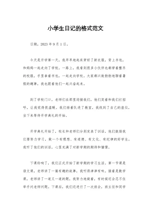 小学生日记的格式范文