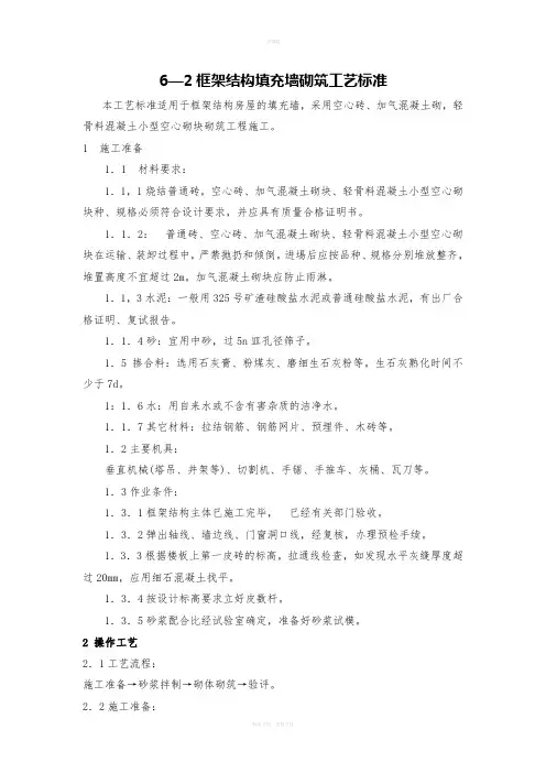 6—2框架结构填充墙砌筑工艺标准