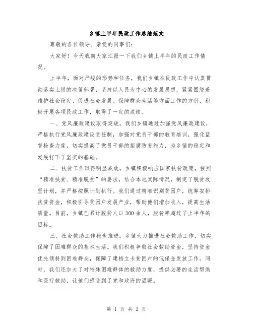 乡镇上半年民政工作总结范文
