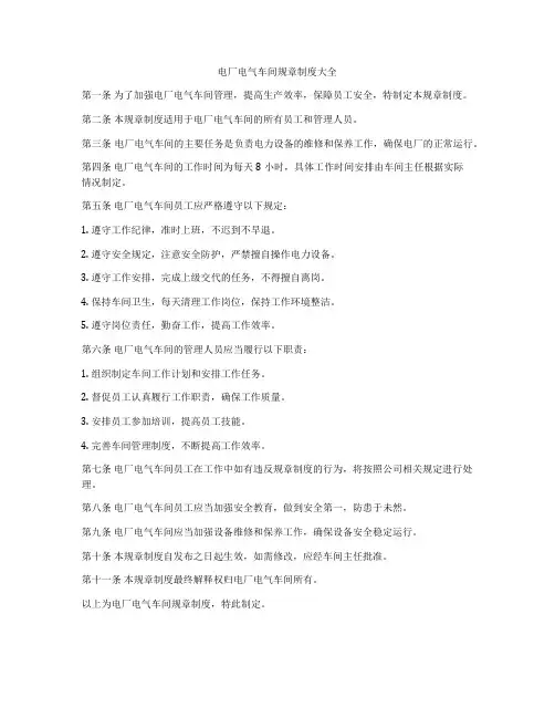 电厂电气车间规章制度大全