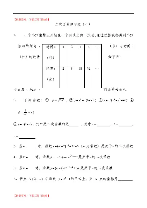 二次函数基础练习题(含答案)(完整资料).doc