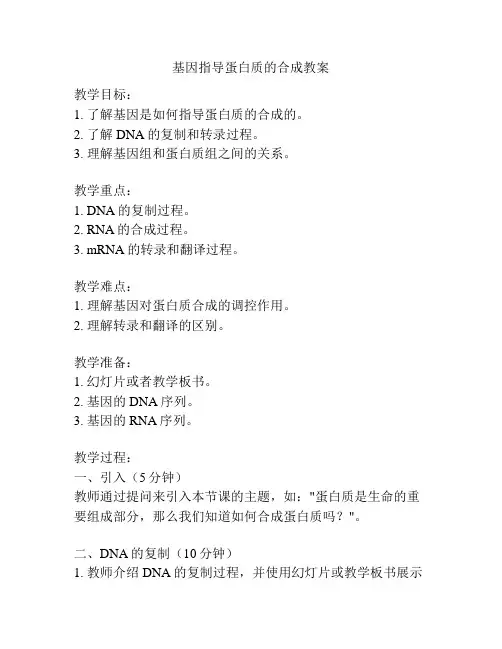 基因指导蛋白质的合成教案