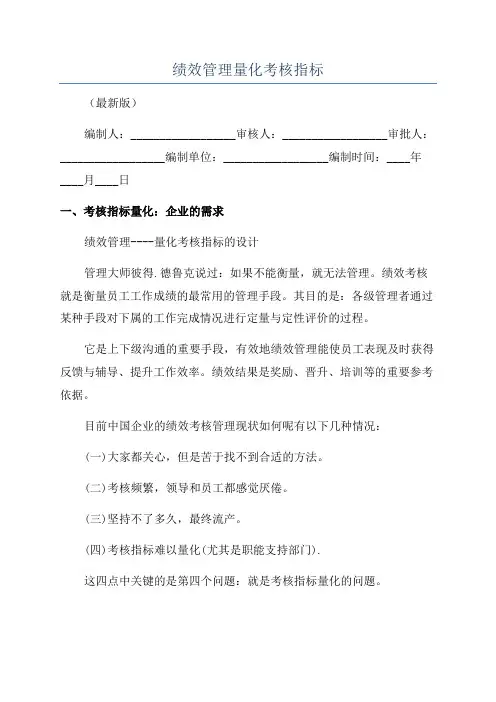 绩效管理量化考核指标
