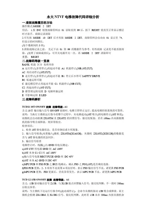 永大NTVF电梯故障代码分析(详细)
