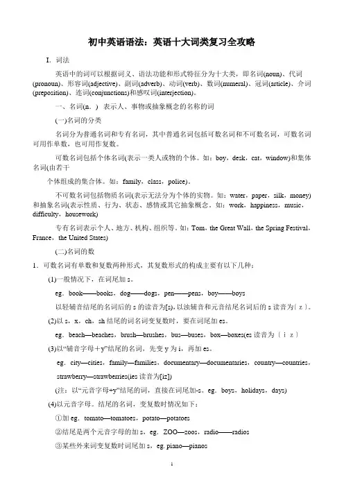 初中英语语法  十大词类